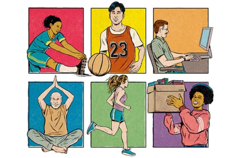 6 different illustration of people using different joints in daily life
